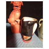 2 cookie jars, statue and Windsor mug