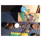 Collectables - Flare tin, Elvis tin, Fishing reels, Green Bay NFL Packer train, vintage porcelain doorknob and more