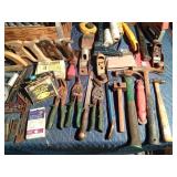 Wood toolbox full of vintage and modern tools