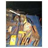 tote of tools with tool belt and knee pads