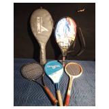 5 professional tennis rackets - some with covers