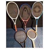 5 professional tennis rackets - some with covers