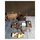 Quaser camcorder in case with 2 extra batteries and 7 tapes