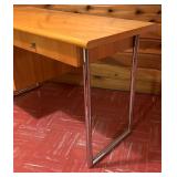 Founders Light Single Pedestal Desk Tubular Chrome Legs / Jack Cartwright For Founders Mid-Century Wood & Chrome Desk