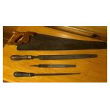 Vintage Tools including Saw, Files, Planer, Shop Brush and More