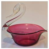 Vintage Hand Blown Graceful Swan Glass Bowl