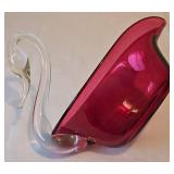 Vintage Hand Blown Graceful Swan Glass Bowl