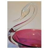 Vintage Hand Blown Graceful Swan Glass Bowl