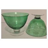 Murano Decorative Hand Blown Glass Egg Figurine & Vintage Emerald Green Compote Duo