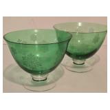 Murano Decorative Hand Blown Glass Egg Figurine & Vintage Emerald Green Compote Duo