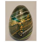 Murano Decorative Hand Blown Glass Egg Figurine & Vintage Emerald Green Compote Duo