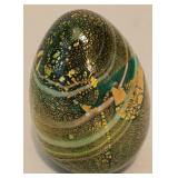Murano Decorative Hand Blown Glass Egg Figurine & Vintage Emerald Green Compote Duo
