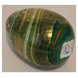 Murano Decorative Hand Blown Glass Egg Figurine & Vintage Emerald Green Compote Duo