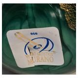 Murano Decorative Hand Blown Glass Egg Figurine & Vintage Emerald Green Compote Duo