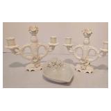 Vintage Ardalt Artware Lenwile Candelabra Pair + Heart Shaped Dish