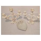 Vintage Ardalt Artware Lenwile Candelabra Pair + Heart Shaped Dish