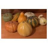 Harvest Time Fall Decor including Pumpkin Stakes, Faux Gourds and Dried Corn