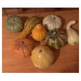 Harvest Time Fall Decor including Pumpkin Stakes, Faux Gourds and Dried Corn