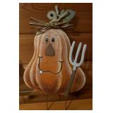 Harvest Time Fall Decor including Pumpkin Stakes, Faux Gourds and Dried Corn