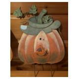 Harvest Time Fall Decor including Pumpkin Stakes, Faux Gourds and Dried Corn