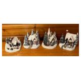 Thomas Kinkade Village Buildings including A Christmas Welcome, The Sleigh Ride, Country Christmas Home Coming and Winter at Mountain Chapel