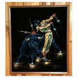 Original Vintage Matador Bull Fight Painting by R. Marquez