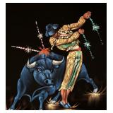 Original Vintage Matador Bull Fight Painting by R. Marquez