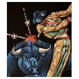 Original Vintage Matador Bull Fight Painting by R. Marquez