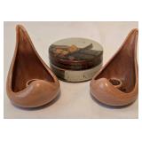 Red Wing Candleholder Duo + Covered Pottery Dish