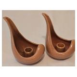 Red Wing Candleholder Duo + Covered Pottery Dish