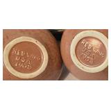 Red Wing Candleholder Duo + Covered Pottery Dish