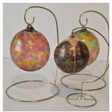 Three Hand Blown Glass Ornament with Stands