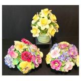 Three Vintage Hand Painted Bone China Floral Figurines