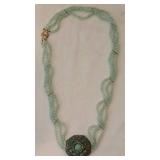 Vintage Multi-Strand Jadeite Beaded Necklace with Woven Style Pendant with Beads
