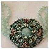 Vintage Multi-Strand Jadeite Beaded Necklace with Woven Style Pendant with Beads