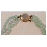 Vintage Multi-Strand Jadeite Beaded Necklace with Woven Style Pendant with Beads