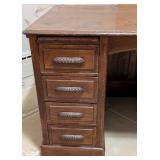 Beautiful Vintage Carved Handle Oak Desk