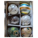 Variety of Glass Ornaments and Vintage Tree Topper