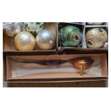 Variety of Glass Ornaments and Vintage Tree Topper