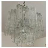 Vintage Mid Century Modern Murano Glass Tube Chandelier / Mid-Century Modernist Hand-Blown Transparent Murano Glass Tronchi Chandelier