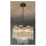 Vintage Mid Century Modern Murano Glass Tube Chandelier / Mid-Century Modernist Hand-Blown Transparent Murano Glass Tronchi Chandelier