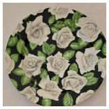 Vintage 1982 Fitz & Floyd Pitcher Black White Rose Floral Pattern Ceramic Hand Painted & Coordinating Plate