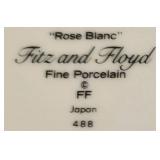 Vintage 1982 Fitz & Floyd Pitcher Black White Rose Floral Pattern Ceramic Hand Painted & Coordinating Plate