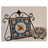Vintage Tile and Decorative  Metal Clock