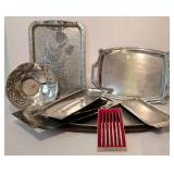 Assorted Vintage Kitchen Items including Cutlery and Decorative Trays