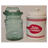 Betty Crocker Cookie Jar and Green Glass Canister