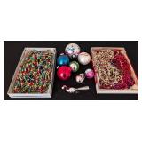 Vintage Glass Christmas Ornaments and Plastic Bead Strands