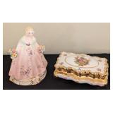 Italian Painted Porcelain Figurine and Dresser Box