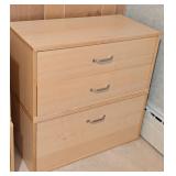 Pair of Stacked Blonde Wood Storage Drawers