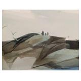 Large Framed Seaside Watercolor Painting